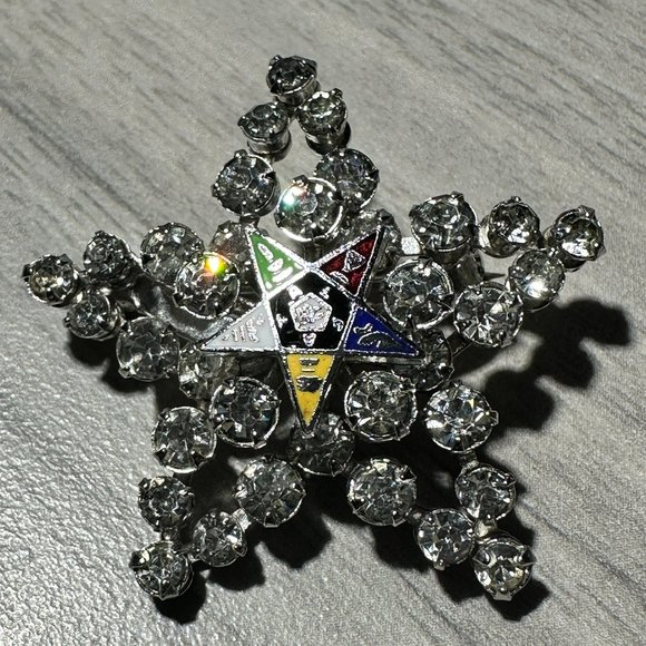 💋 4 FOR $50 / Vtg Masonic Order Of The Eastern Star Crystal Brooch (ECU) - Picture 3 of 7